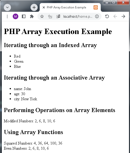 PHP Array Execution Example