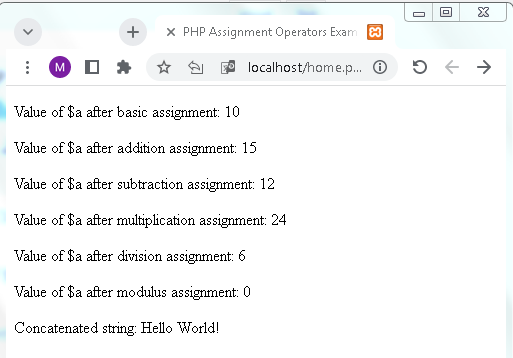 PHP Assignment operators
