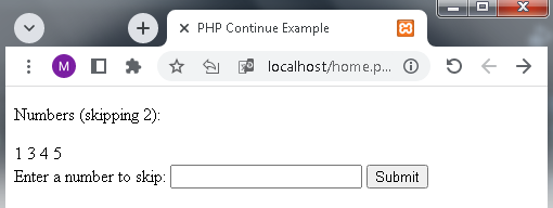 PHP Continue example
