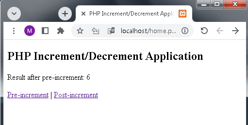 PHP Increment and Decrement Application
