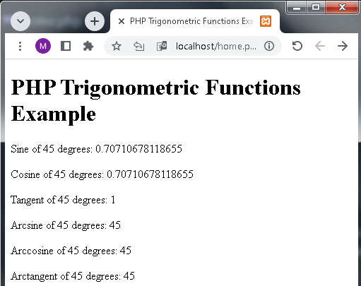 PHP Trigonometry functions