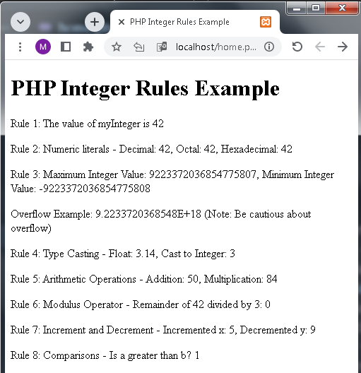 PHP integer rules
