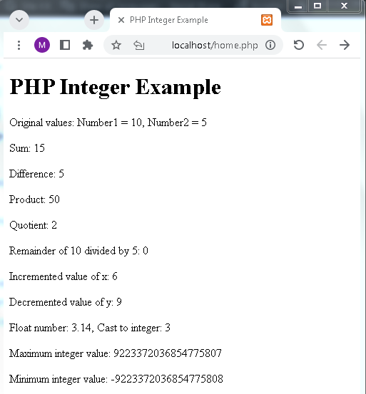 PHP integers