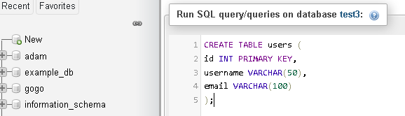 create table by sql editor