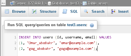 paste the sql code
